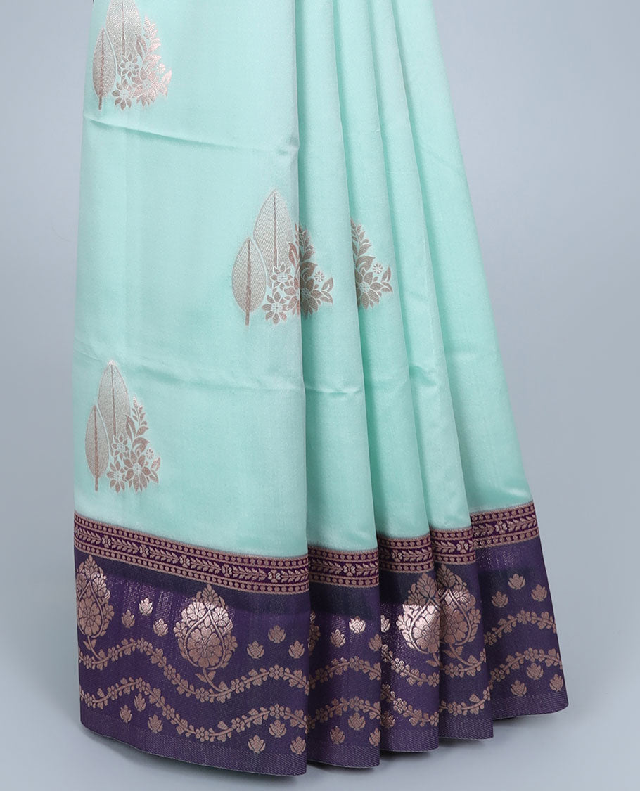 Pink butter silk saree with zari buttas, contrast zari border & pallu of intricate designs