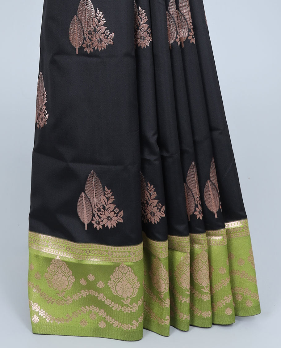 Pink butter silk saree with zari buttas, contrast zari border & pallu of intricate designs