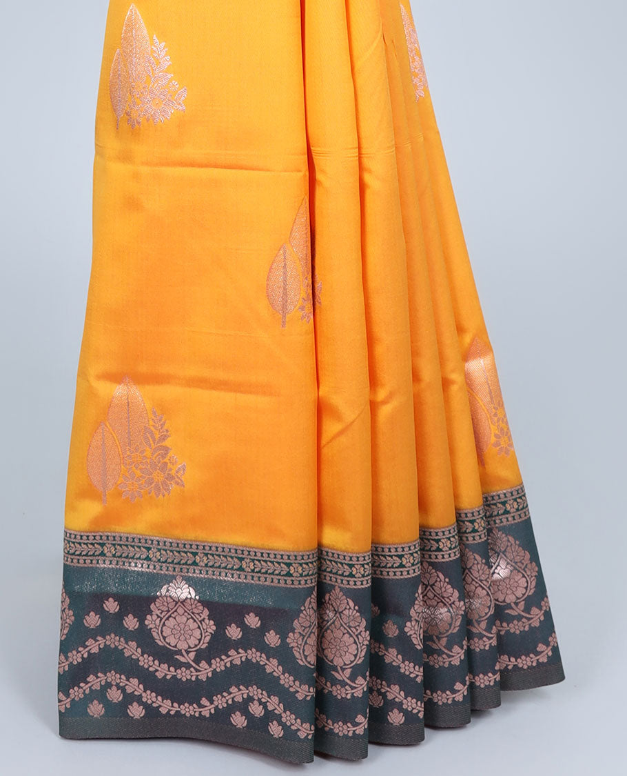 Pink butter silk saree with zari buttas, contrast zari border & pallu of intricate designs