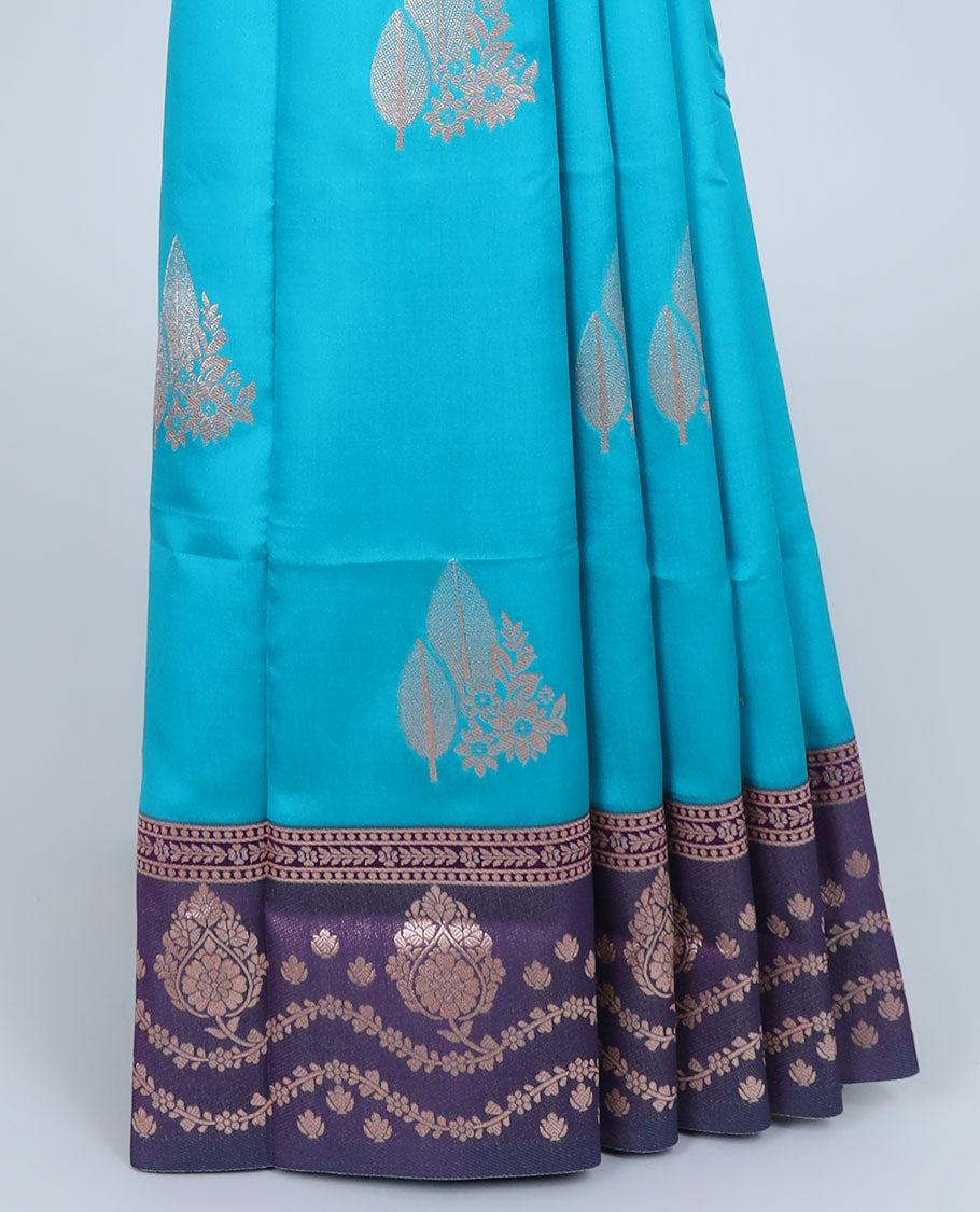 Pink butter silk saree with zari buttas, contrast zari border & pallu of intricate designs
