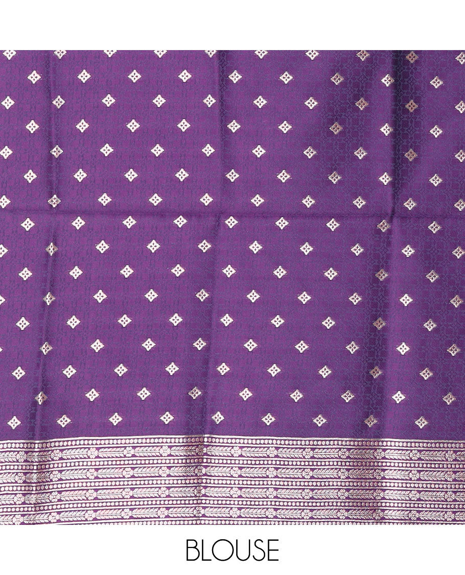 Pink butter silk saree with zari buttas, contrast zari border & pallu of intricate designs