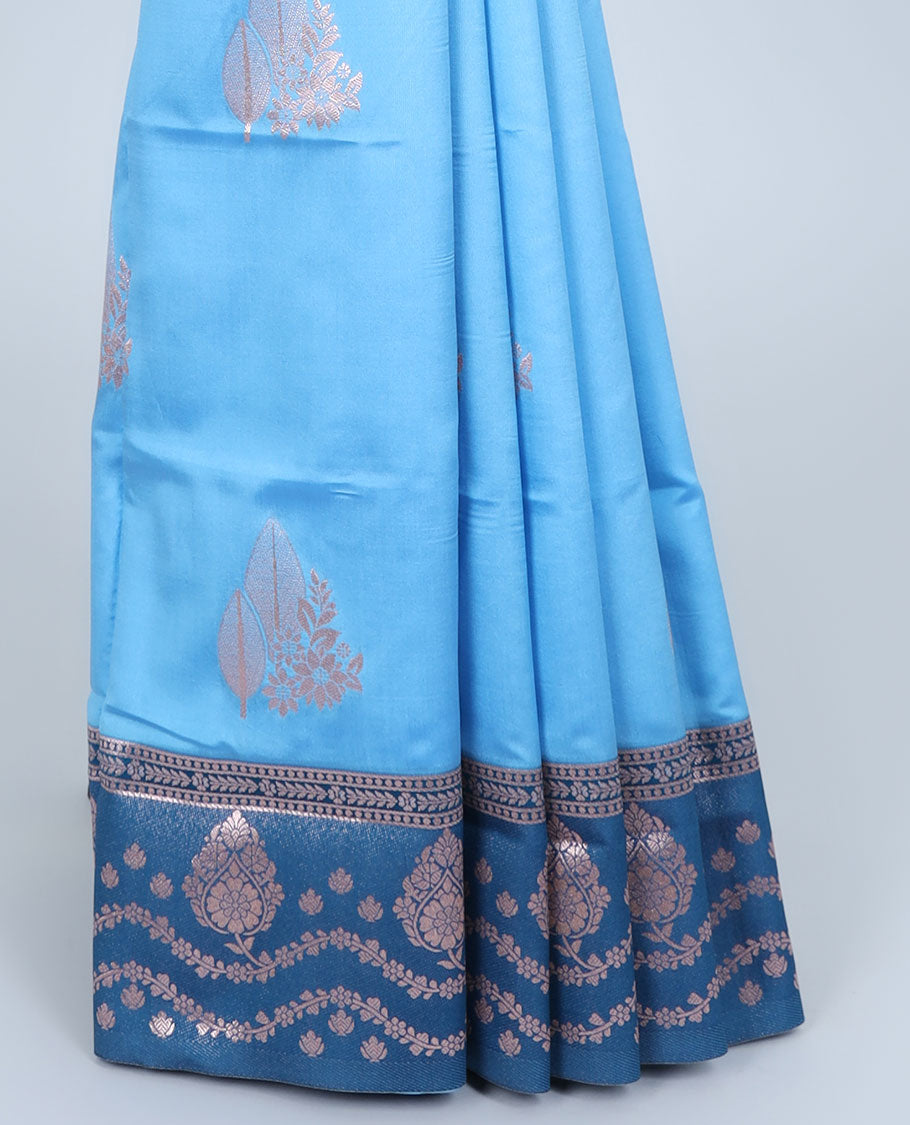 Pink butter silk saree with zari buttas, contrast zari border & pallu of intricate designs