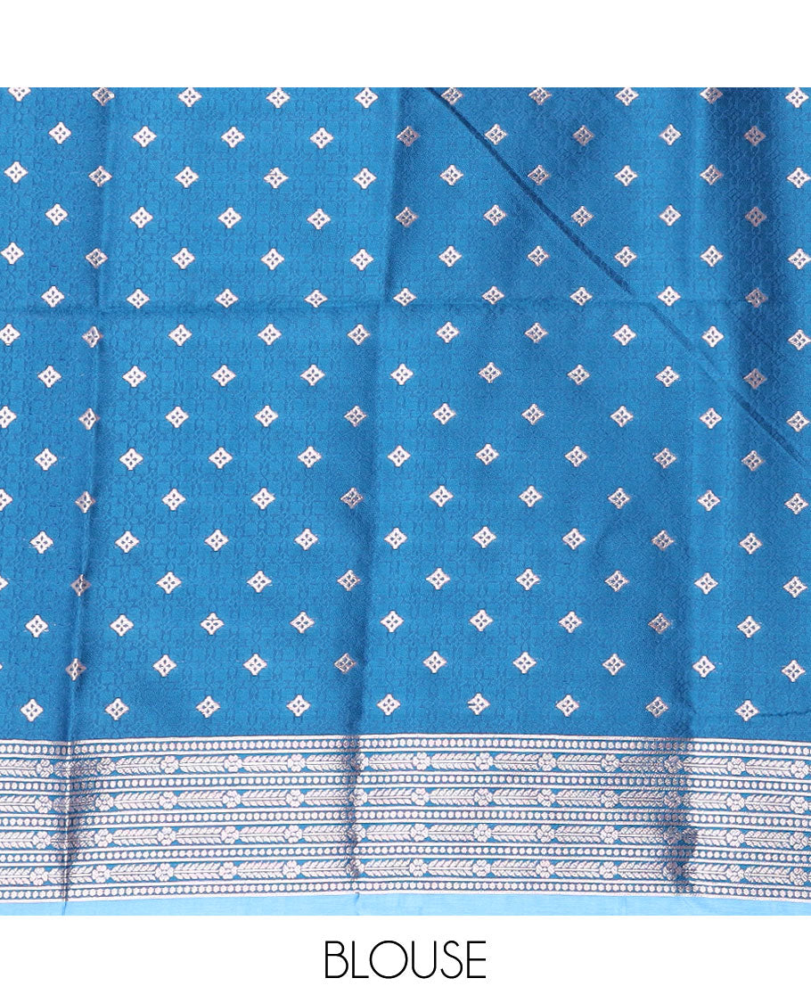 Pink butter silk saree with zari buttas, contrast zari border & pallu of intricate designs