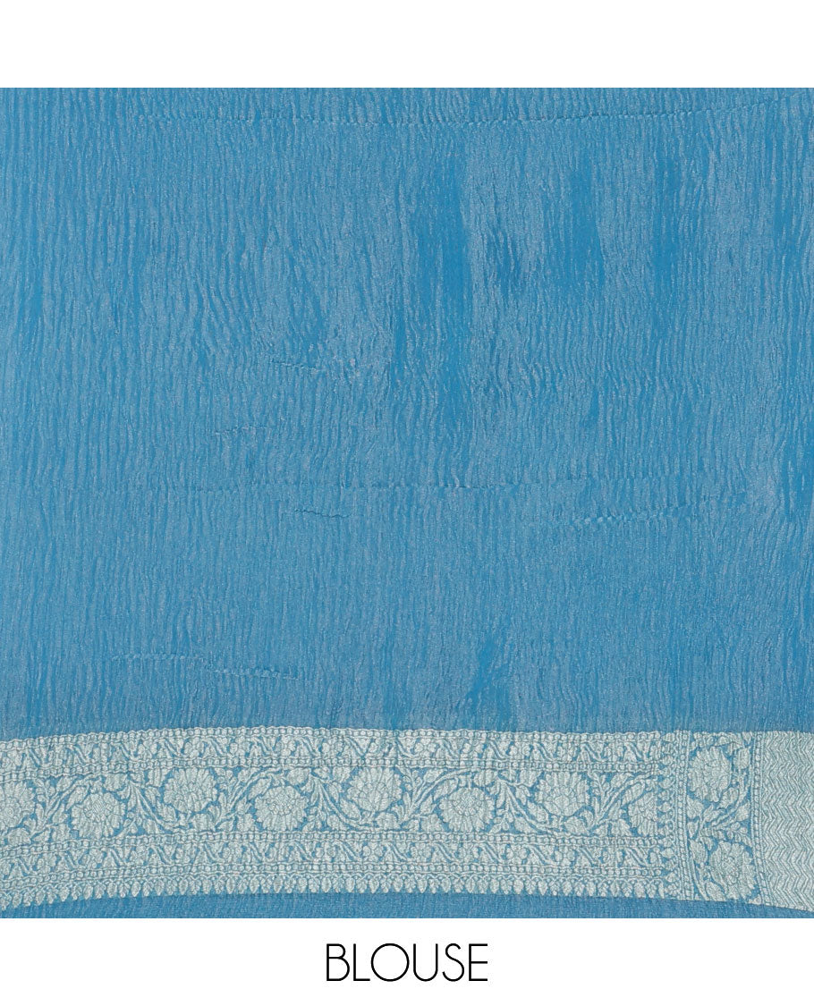 Blue crushed saree with unique buttas, self-border of traditional designs & pallu of intricate jaal designs