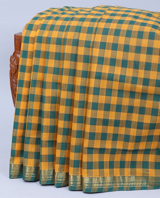 Multi-color checked design Andhra cotton saree, traditional design border & pallu of stripes 