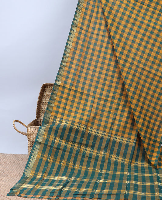 Multi-color checked design Andhra cotton saree, traditional design border & pallu of stripes 
