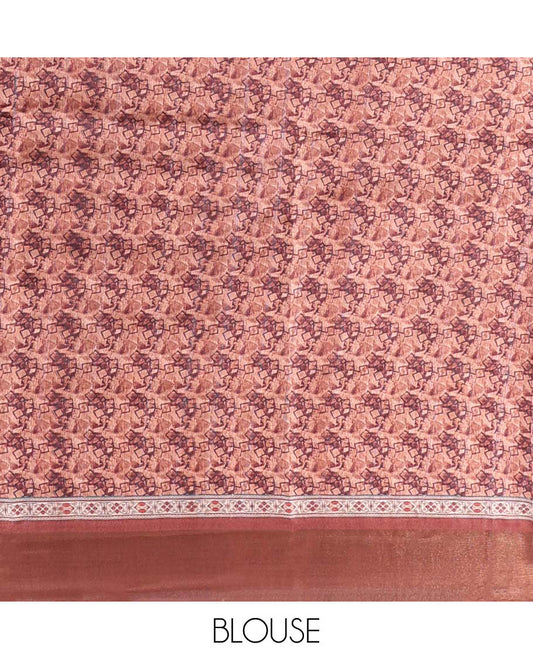Orange geometric printed casual wear saree, zari border & intricately designed pallu