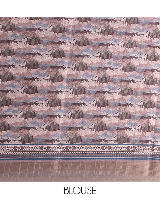 Multi-color nature-themed flora printed casual wear saree, self-border & pallu of intricate designs
