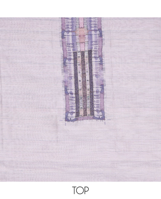 Pale pink material churidar set, neck embroidered tissue top, plain santoon bottom & abstract printed dupatta