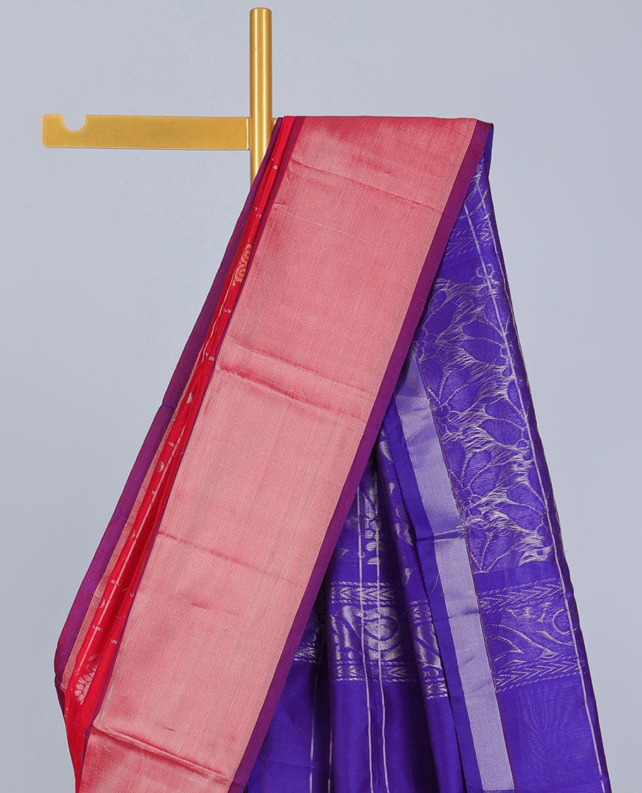 Red striped kuppadam cotton saree, plain border & contrast pallu of intricate designs