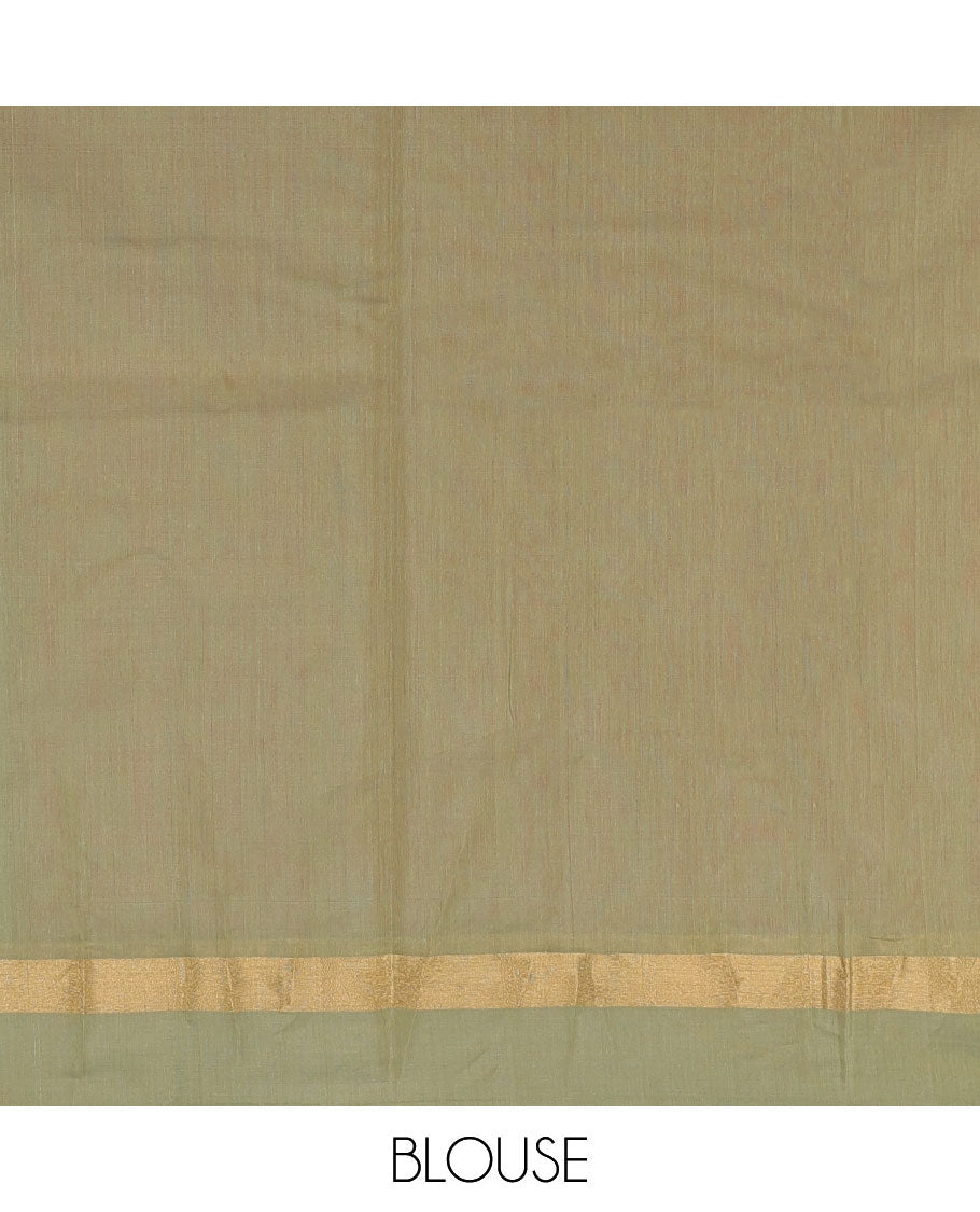Pink silk cotton saree with buttas, zari border & contrast pallu of intricate designs