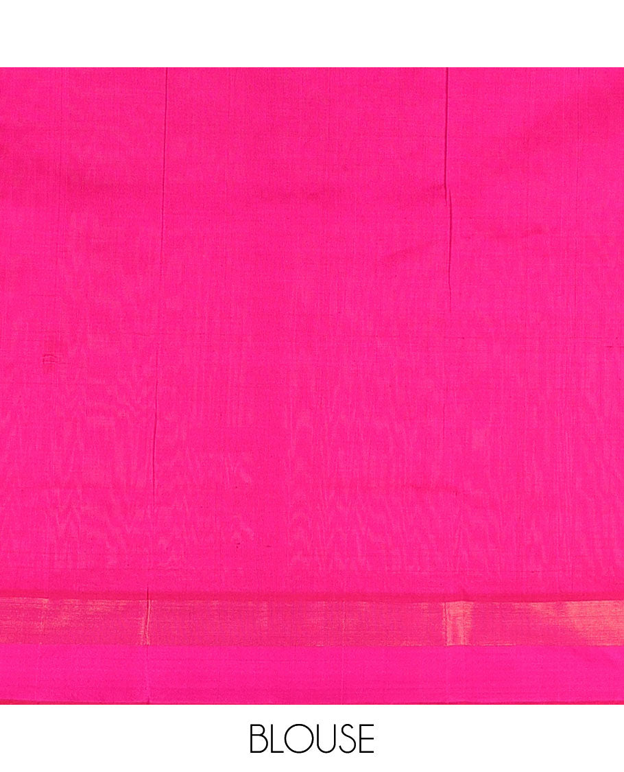 Parrot green kuppadam cotton saree with floral buttas, contrast plain border & pallu of intricate designs