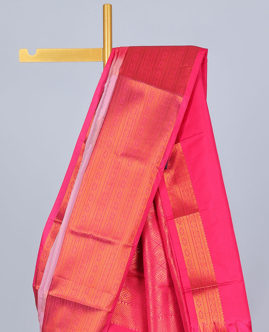 Pink aarani gift saree with buttas, contrast traditional zari design border & pallu of jaal designs
