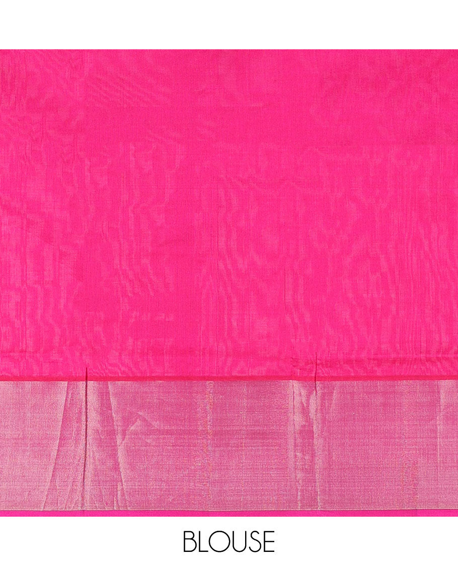 Mustard kupadam cotton saree with peacock buttas, plain border & contrast pallu of ogee patterns