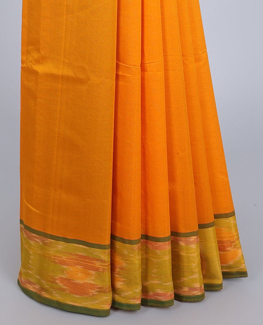 Orange kupadam cotton saree, contrast ikkat border & pallu of stripes