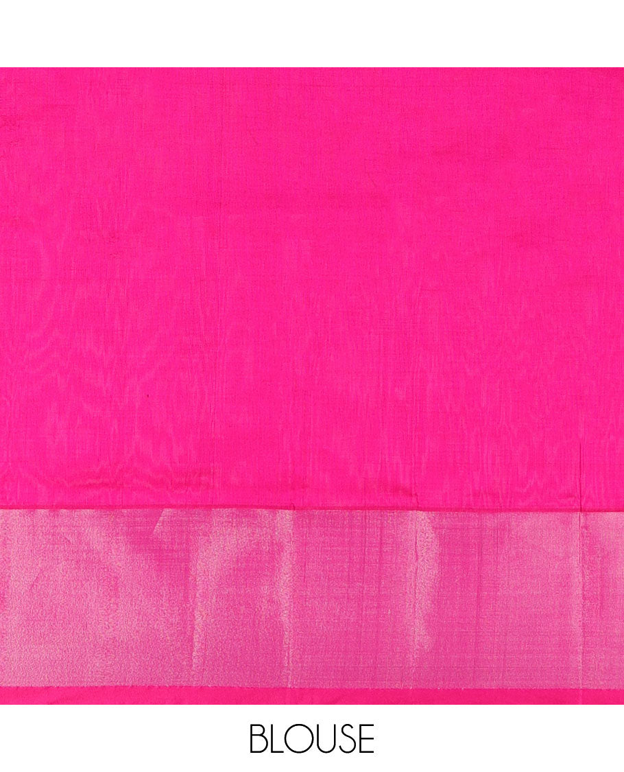 Yellow kupadam cotton saree with buttas, plain border & contrast pallu of floral designs