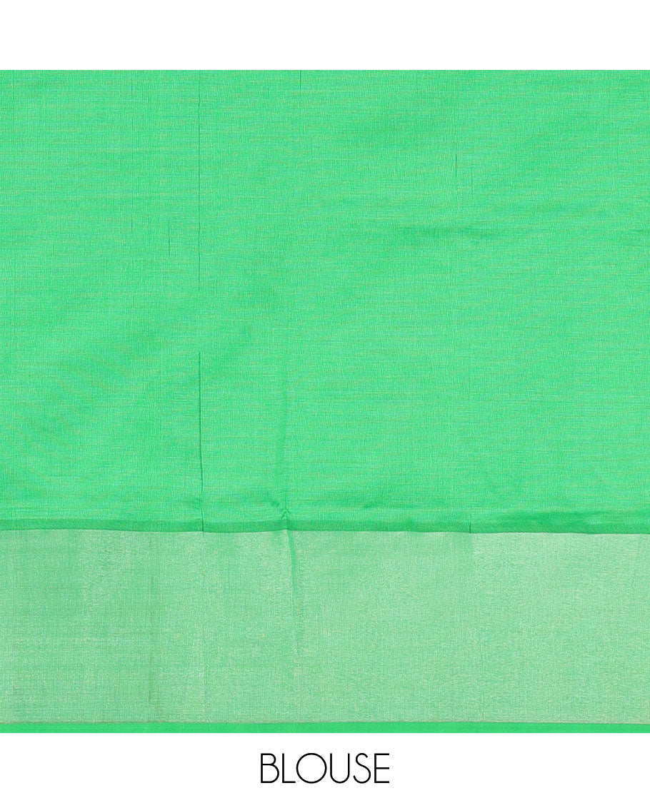 Pink kupadam cotton saree with buttas, plain border & contrast pallu of ogee patterns