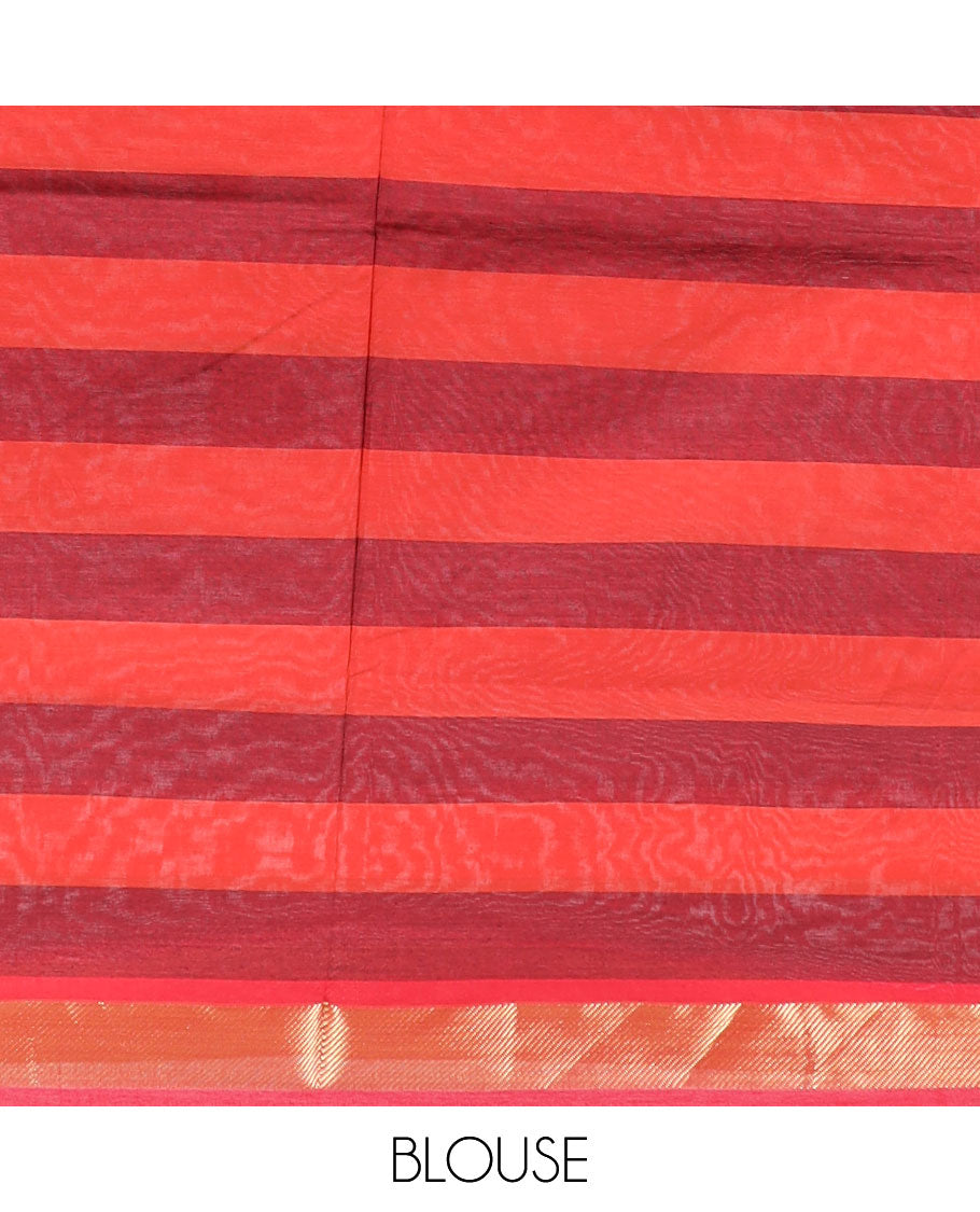 Multi-color macro-check-blocked cotton saree, zari border & contrast pallu of stripes