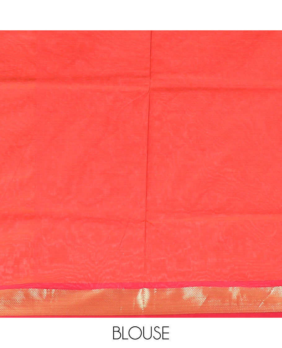Pale brown plain design cotton saree, zari border & contrast pallu of stripes