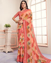 Multi Colour abstract-style printed casual wear brasso saree, striped border