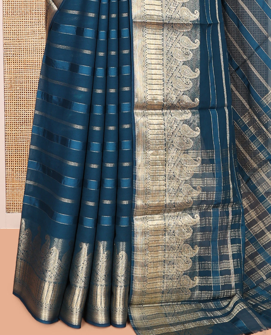Peacock Blue Semi Mysore Silk Saree