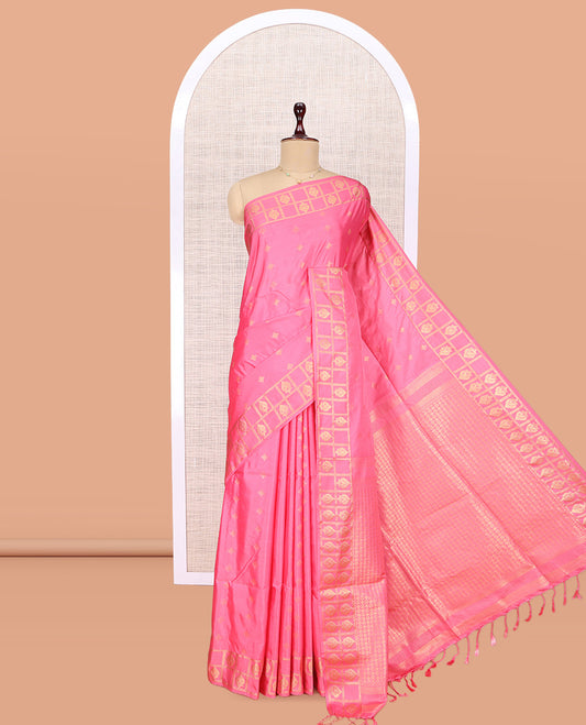 Pink Checked Border Budget Silk Saree