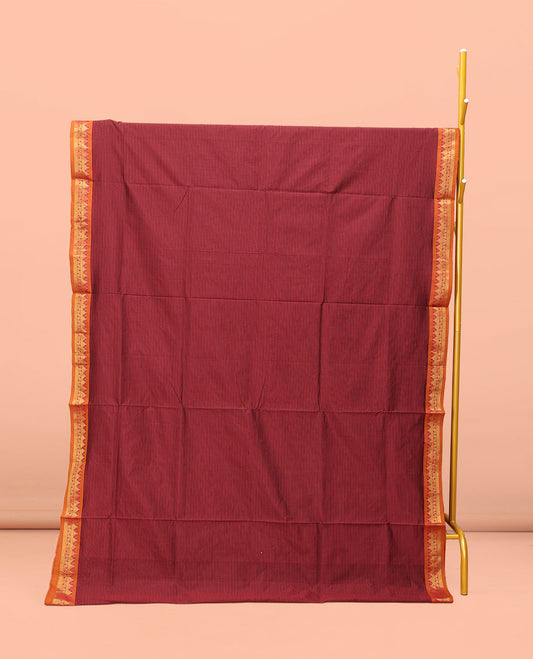 Red Striped Poly Cotton Saree