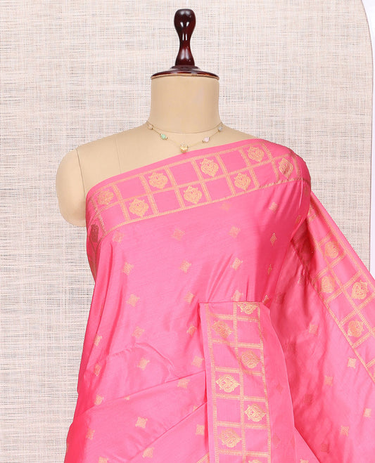 Pink Checked Border Budget Silk Saree