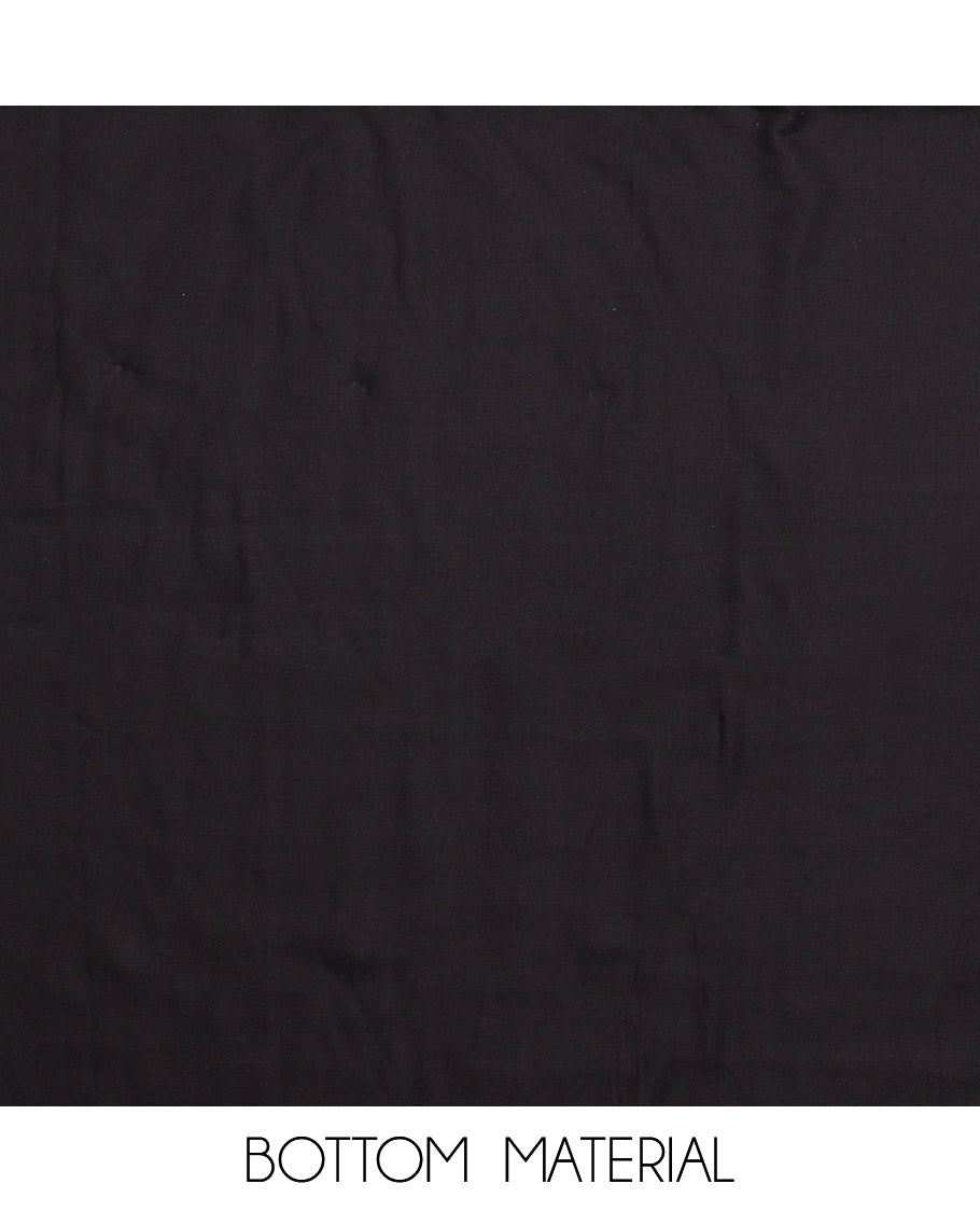 Black Material Chudidar Set, Mesmerized with Ikkat-Style Motifs Print on Rayon Top, a Plain Cotton Bottom, and Paired with a Plain Chiffon Dupatta