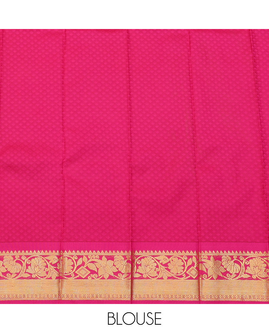 Green Budget Silk Saree, Elevated with Jaal Design All Over Its Body, Complemented by a Contrast Floral Creeper Design Border, Grand Pallu, and Paired with a Contrast Blouse