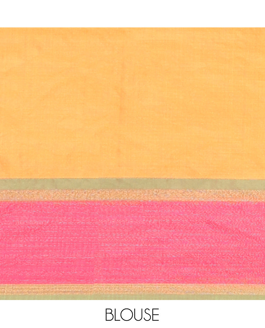 Orange Zari Striped Arani Saree, a Contrast Border, Checked Pallu, and a Matching Blouse
