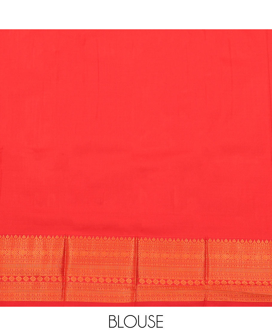 Red Budget Silk Saree, Bedecked with Zari Buttas and Checks All Over Its Body, Highlighted by a Traditional Zari Design Border, Grand Pallu, and Paired with a Matching Blouse