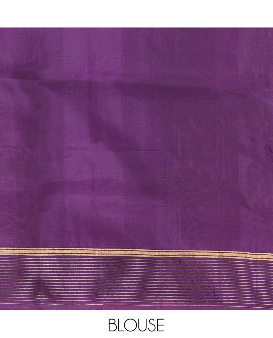 Grey Mayuri Lite Silk Mix Saree, Embellished with Zari Buttas, Complemented By Contrast Zari Striped Border, a Grand Geometric Pallu, and a Contrast Blouse