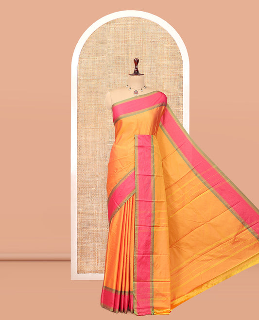 Orange Zari Striped Arani Saree, a Contrast Border, Checked Pallu, and a Matching Blouse