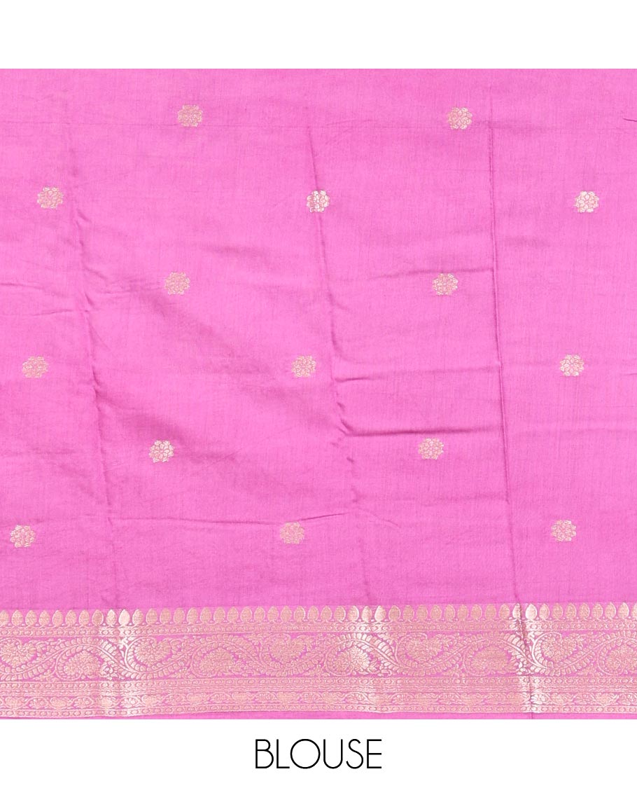 Wine Assam Silk Saree, Bedecked with Flower Buttas, Complemented by a Contrast Traditional Border, Zari-Design Pallu, and a Contrast Blouse