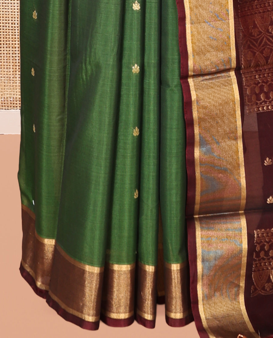 Green Contrast Silk Cotton Saree