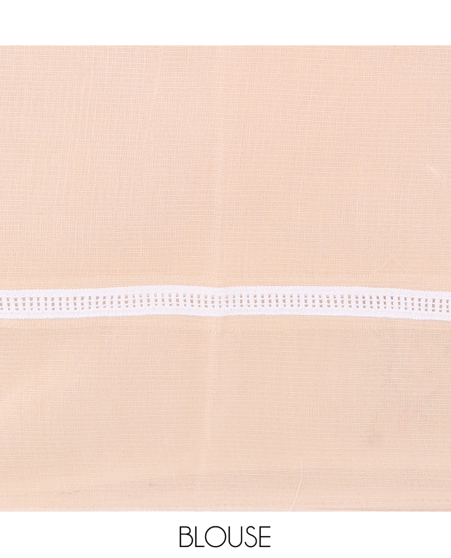 Cream Kota Doria Saree, Subtly Sparkled With Buttas, a Floral-Bird Thread Work Border, a Self-Pallu, a Matching Blouse