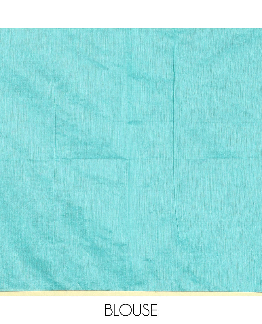 Mustard Warli-village printed khadi cotton saree, printed border, and contrast warli motifs printed pallu, and contrast plain blouse