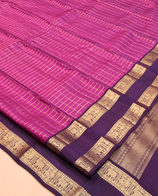 Pink Vasundhara Lite Silk Mix Saree, Woven with Zari Checks, Complemented by a Contrast Rettai Pettu Border of Thilakam Mokku, Yaanai, and Mayil, Jaal Pallu, and a Contrast Blouse
