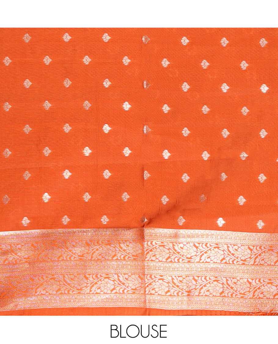 Rust Litchi Saree Features Tissue-Zari Weave, a Temple Kodi Visiry Border, Grand Pallu and a Matching Blouse