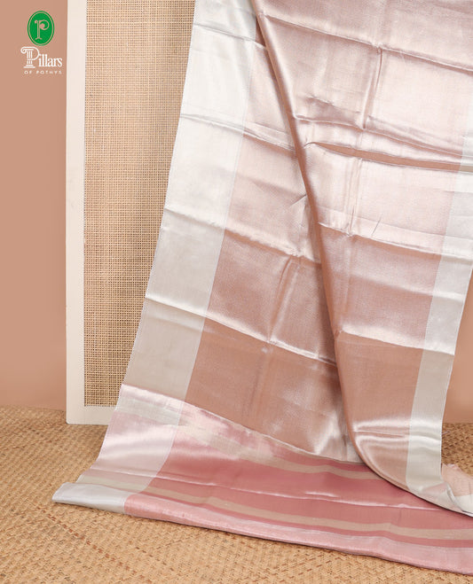 Light pink gold zari brocade design banaras kora tissue saree with contrast  jacquard border & rich weaving pallu along with brocade blouse