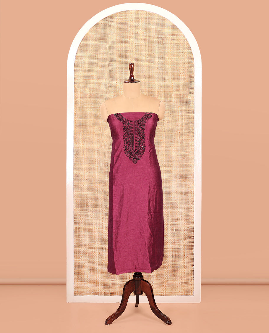 Wine Vichitra Silk Material Chudidar Set, Finely Crafted with Thread Embroidery Top, Matching Bottom, and Thread Work Dupatta