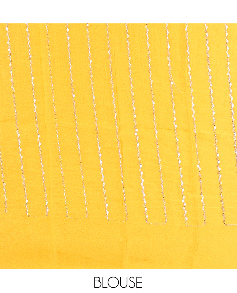 Borderless Yellow Plain Crushed Rangoli Chiffon Saree, Comes with a Matching Designer Blouse