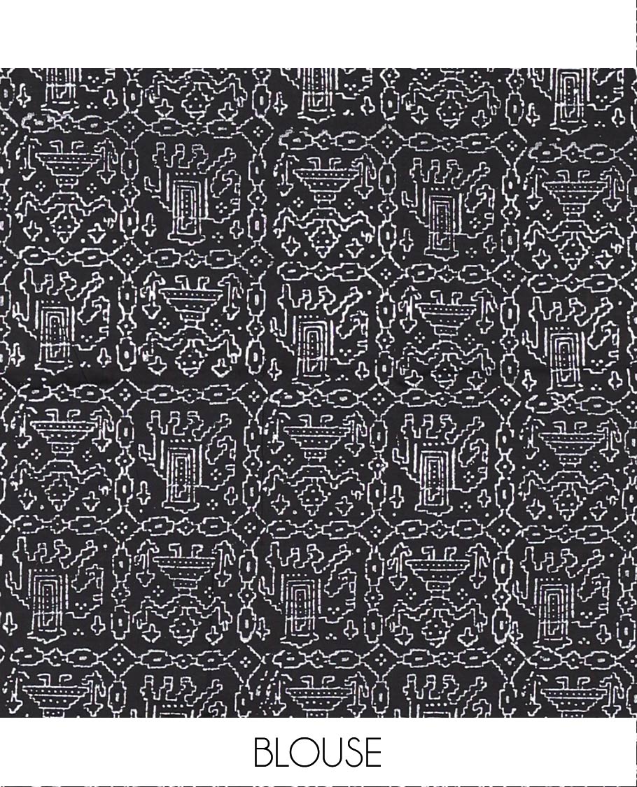 Cream South Cotton Saree Featuring Warli-Village Theme Printed All Over Its Body, Subtly Sparked with Warli Printed Border, and Paired with a Contrast Patola-Style Printed Blouse