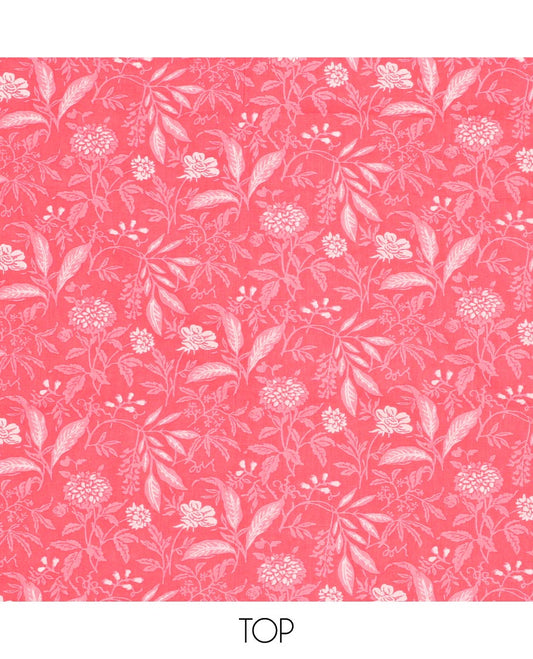 Pink chudidhar material set floral vine design top with batik floral print bottom & floral batik print dupatta