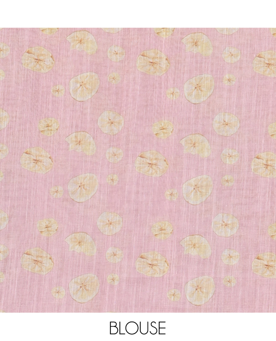 Borderless Light Pink Nentharanga Chips Printed Chanderi Cotton Saree, a Piping Border, Matching Blouse