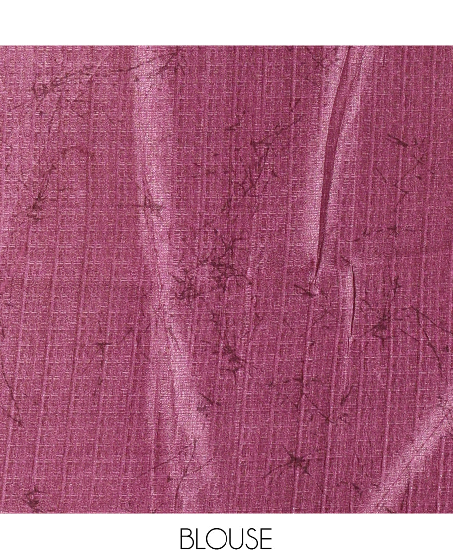 Lavender Batik-Style Floral Printed Art Khadi Cotton Saree, a Contrast Border, and a Matching Blouse