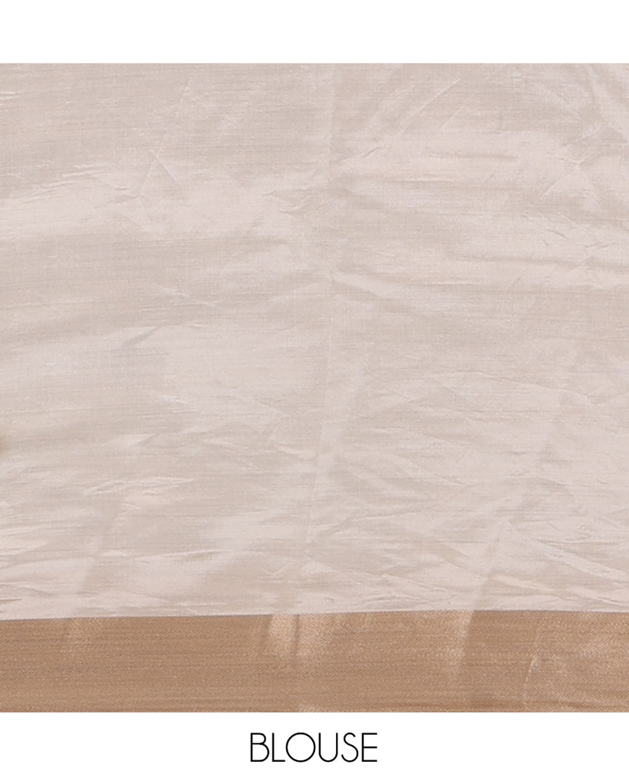 Cream Semi-Tussar Saree Features Paisley Buttas, a Zari Paisley Border, and a Matching Blouse