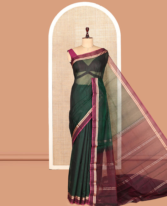 Bottle Green Plain Silk Cotton Saree