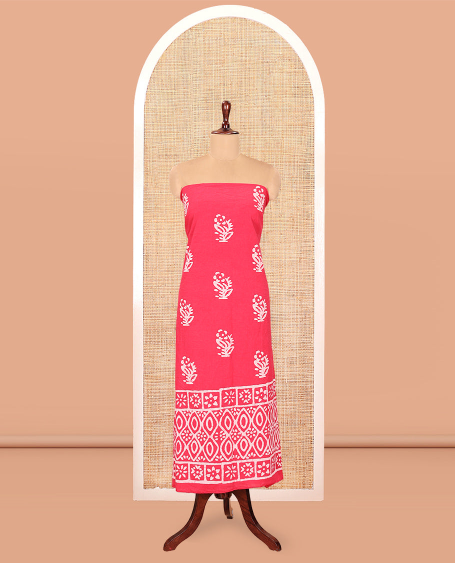Pink Cotton Material Chudidar, Batik Printed Top, a Matching Bottom, and Batik Print Dupatta
